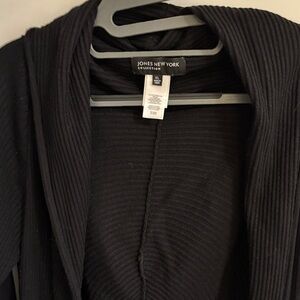 Jones New York Black Ribbed Open-Front Cardigan